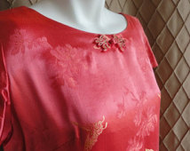 Vintage Melon Cheongsam Dress with Butterflies by China Silk House Size M L