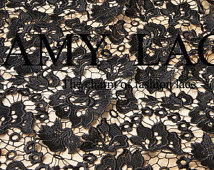 Black Embroidered Lace Fabric Water Soluble Lace Hollowed-out Fabric Lace Dress Fabric - 110cm x 50cm - S5