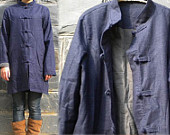 053---Women's  Lined Chinese Cheongsam Navy Linen Jacket with Chinese Frog Buttons,  Modified Tang Suit, Stand Collar,Made to Order .