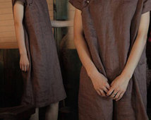 193---Vintage Style Washed Linen Qipao, Handmade Chipao Dress, Modified Cheongsam, Cheong-Sam, Mandarin Gown, Brown Dress, Made to Measure.