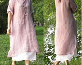 156---Lilac Thin Linen Robe/Dress, Purple Dress, Made to Order.