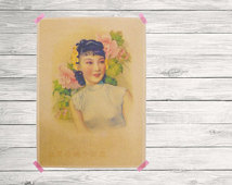 Vintage Oriental Beauty Pale Blue Cheongsam Advertisement Print Poster