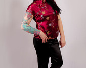 50s Vintage Cheongsam 2 piece set by Peony Brand cropped trousers pedal pushers Capri pants