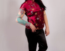 50s Vintage Cheongsam 2 piece set by Peony Brand cropped trousers pedal pushers Capri pants