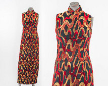 Vintage Cheongsam Dress: 60s 70s Asian, Maxi Gown, Burnout Velvet Metallic Fabric, Suzy Wong Burlesque, Small, Women's Clothing, Dresses