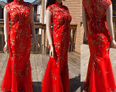 Red Cheongsam Dress, Chinese wedding dress, red qipao dress, traditional chinese dress