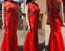 Red Cheongsam Dress, Chinese wedding dress, red qipao dress, traditional chinese dress