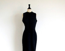 Black Star Dress, Vintage Cheongsam Wiggle Dress, Long Black Dress, Made in the USA