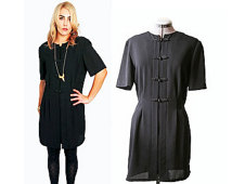 Vintage 1980s Black Dress with Frog Closures
