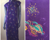 Vintage 60s dress , vintage cheongsam ,60s cheongsam dress , mandarin collar , chinese dress , purple floral ,
