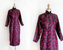 vintage 1940s Cheongsam dress // 40s pink and black silk Qipao