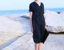Dark green vintage silk dress BonLife