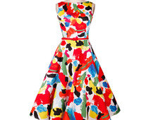 MYK008 Casual Graffiti Sleeveless Jumper Skirt Multicolored A-line Dress Retro Lady Slim Clothing Hepburn Style