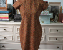 Vintage 1950s-1960s autumn rose cheongsam dress