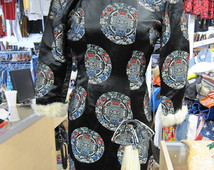 20s Dress // Black Cheongsam // Fur Trim // Mandarin Collar // Chinese Ethnic Asian // Wiggle Dress // XXS XS