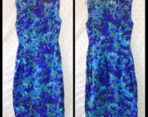 Stunning 1950's jewel tones silk cheongsam/oriental/bombshell/Shanghai abstract print cocktail dress
