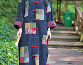Woman Chinese New Year coon linen patchwork jacket - Spring / Autumn