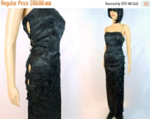 tEMPSALE Asian Cut Out Dress Spaghetti Strap 80s 90s Wiggle Long Black Cheongsam Gown Fitted Sleeveless Slits Goth Prom Shiny Sexy Dominatri