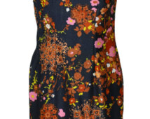 Vintage 1960s Midi Dress QiPao Style Black Orange Size S/M