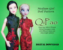 Easy QiPao Cheongsam Chinese Dress Clothes pattern for Barbie, Disney Princess, and other 11.5" Medium Fashion Dolls