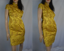 Vintage Cheongsam Dress 1950's Brocade Dress Chinese Dress Vintage Wiggle Dress