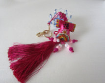 Charm Key Chain Beautiful Pink Chinese Qipao Symbol of Fu Chinese Character Sachet Tassel  Purse Charm