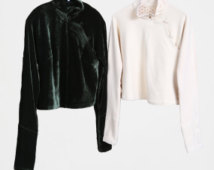 Of China's Qipao Design Jacket, Black Velvet and Cotton White 