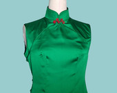 Jade Green Sleeveless Silky Qipao Cheongsam Top, Oriental Dress, Chinese Dress