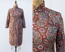 VINTAGE 1970s cheongsam dress | Mandarin collar oriental dress | Tailored asian dress | Ethnic floral dress
