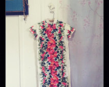 vintage Cheongsam made in Hawaii by Hawaiian Togs Size Small S Hibiscus muumuu Tiki Oasis