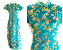 Teal qipao / cheongsam long dress SIZE 38