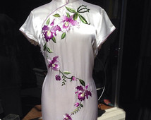 Vintage silk embroidered cheongsam dress~larger size