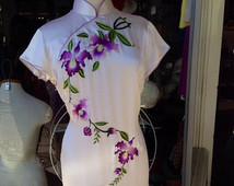 Vintage silk embroidered cheongsam dress~larger size