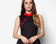 Black Cheongsam Dress, Black Qipao, Modern Cheongsam, Little Black Dress, 1960s Dress, Oriental Dress, Cotton Cheongsam, Modern Qipao