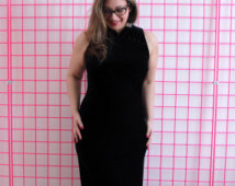 Vintage 90s Black Velvet Cheongsam Style Maxi Dress / Mandarin Collar / Full Length Velvet Gown