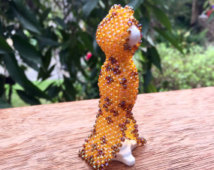 Gold hand beaded Chinese "Qipao" dress / gown - figurine, ornament, collectable, handmade, decoration, miniature, beads