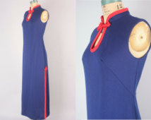 Vintage Asian Style Dress // VTG Cheongsam Dress // 1970's Maxi 32 inch waist (large- XL)