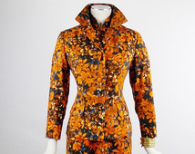Vintage Cheongsam DRESS And Matching Fitted JACKET Stunning Colors MANDARIN Collar Floral Print Size Med