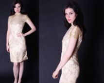 On SALE 65% Off - Vintage Vintage 1960s Cheongsam - 1960s Party Dress - 60s Gold Brocade Cocktail Dress - Vintage Wiggle Dress -  2648
