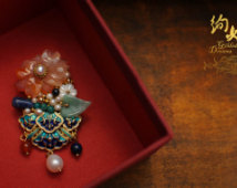 Cloisonné Collection -  Bouquet of Treasures Oriental Brooch with Semi-Precious Stones