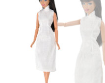 Handmade Dolls Clothes White Dress China Cheongsam Qipao Outfit For Barbie Dolls