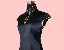 Black Golden Qipao Cheongsam with Sequins Phoenix, Oriental Black Golden Cocktail Dress