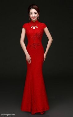 Stretch Chinese Wedding Column Qipao Gown