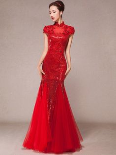Sequined Fishtail Cheongsam / Qipao Wedding Dress
