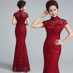 Wine Red Fishtail Qipao / Cheongsam Wedding Dress