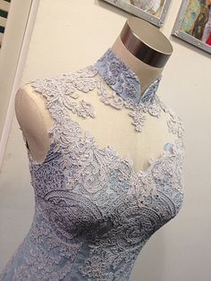 Pastel lace cheongsam, detail, Lady Xiang, Singapore