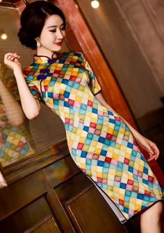 Modern Qipao in geo pattern
