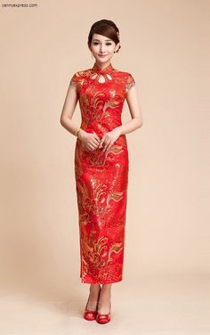Embellished Phoenix Lace Chinese Wedding Qipao