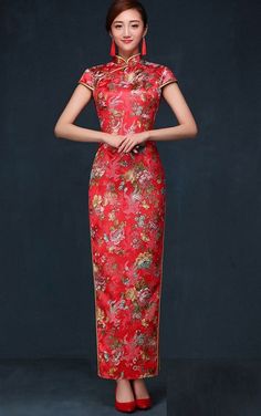 Floral Classic Traditional Bridal Qipao Gown - YannyExpress