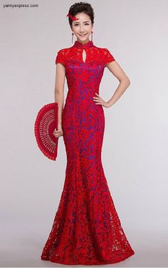 Chinese Wedding Dress Red Lace Gown Bridal Mermaid Cheongsam